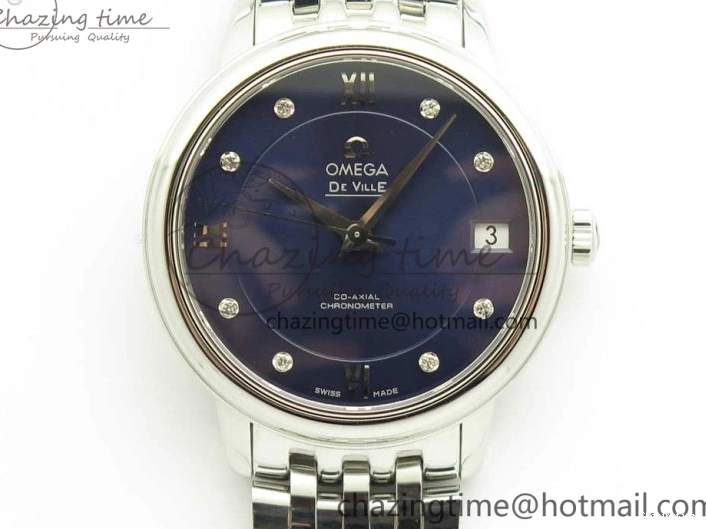 0421 TopPick De Ville Prestige Ladies 32.7mm SS MKF 1:1 Best Edition Blue Dial Diamonds Markers on SS Bracelet MIYOTA 7972